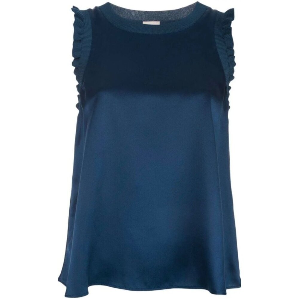 Cinq a Sept Lenore Ruffled Top In Teal Blue Silk XXS